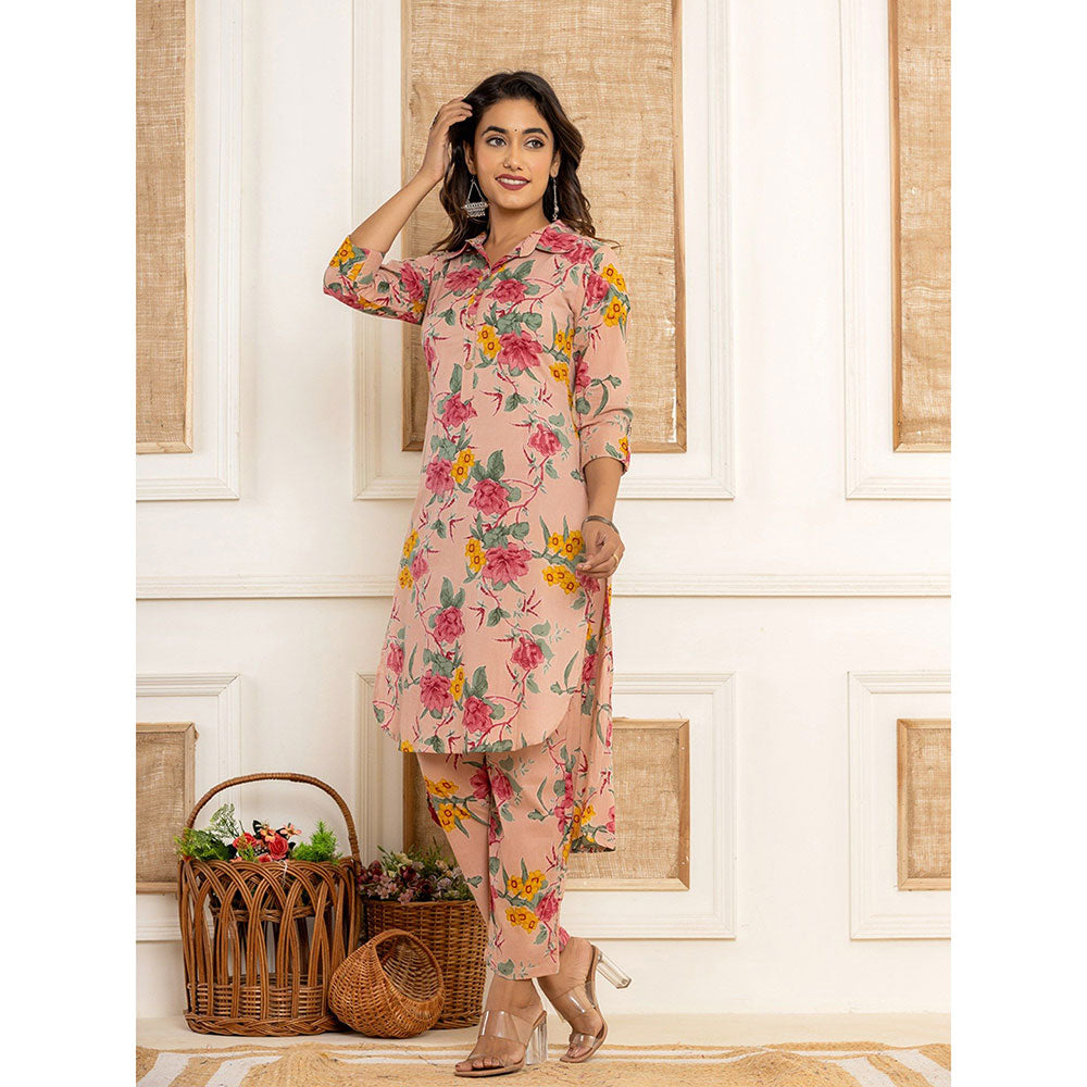 Yufta Pink Cotton Floral Print Co-Ord (Set of 2)