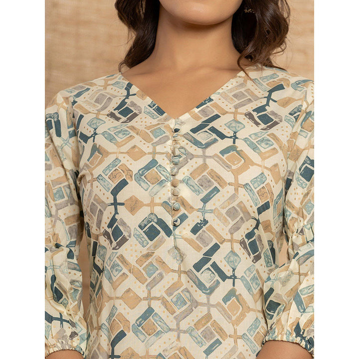 Yufta Cotton Grey Geometric Print Co-Ord (Set of 2)