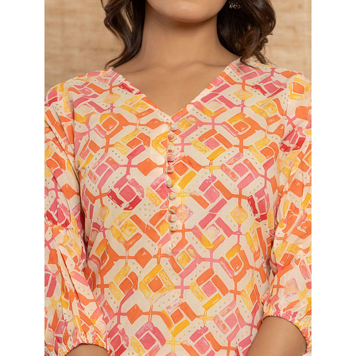 Yufta Cotton Pink Geometric Print Co-Ord (Set of 2)