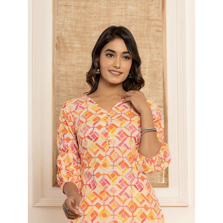 Yufta Cotton Pink Geometric Print Co-Ord (Set of 2)