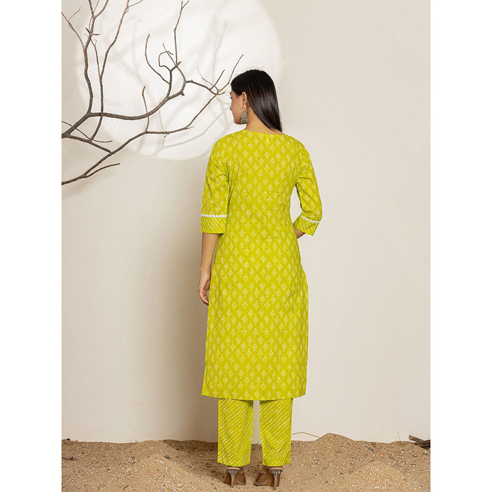 Yufta Green Ethnic Motifs Cotton Straight Kurta With Pant & Dupatta (Set of 3)