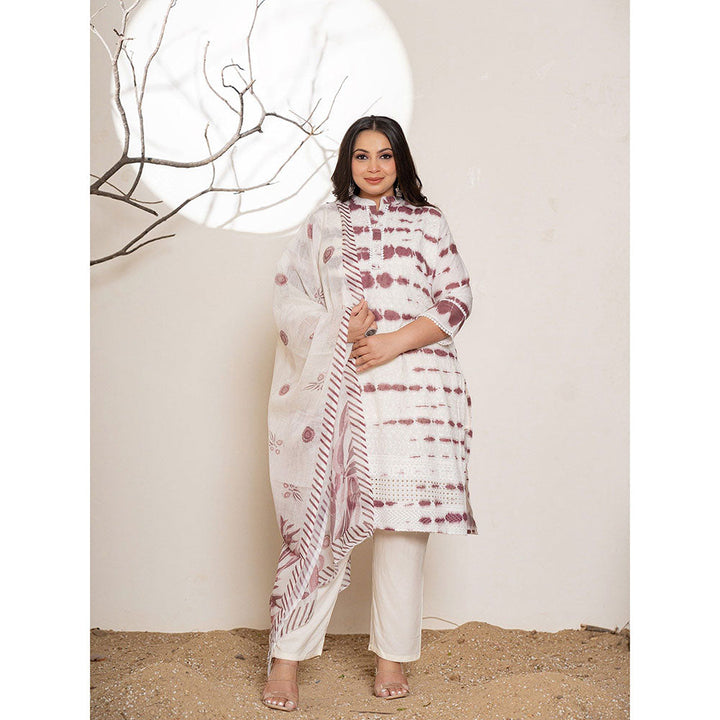 Yufta Mauve Embroidered Cotton Have A Lining Plus Size Kurta With Pant & Dupatta (Set of 3)