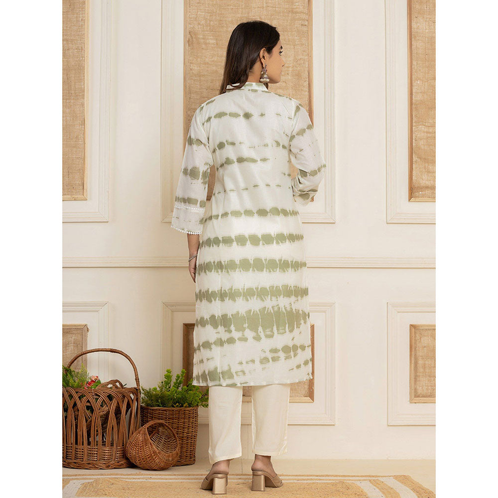 Yufta Green Embroidered Cotton Kurta & Pant With Dupatta (Set of 3)