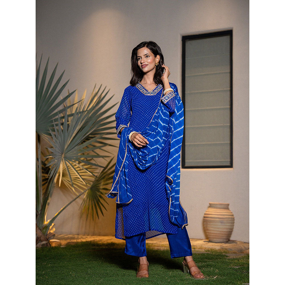 Yufta Blue Georgette Printed Kurta With Pant & Dupatta (Set of 3)