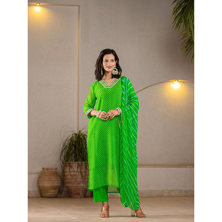 Yufta Green Georgette Printed Kurta With Pant & Dupatta (Set of 3)