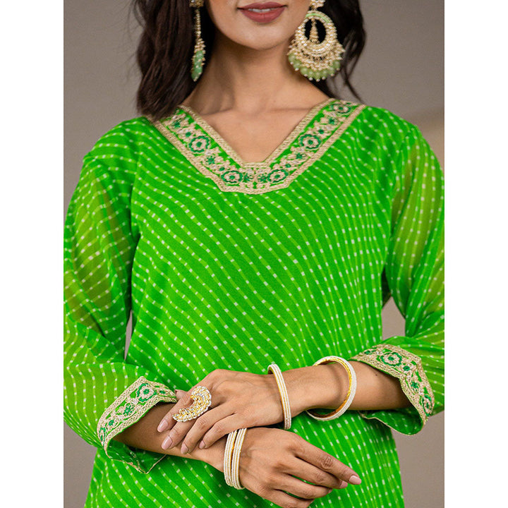 Yufta Green Georgette Printed Kurta With Pant & Dupatta (Set of 3)