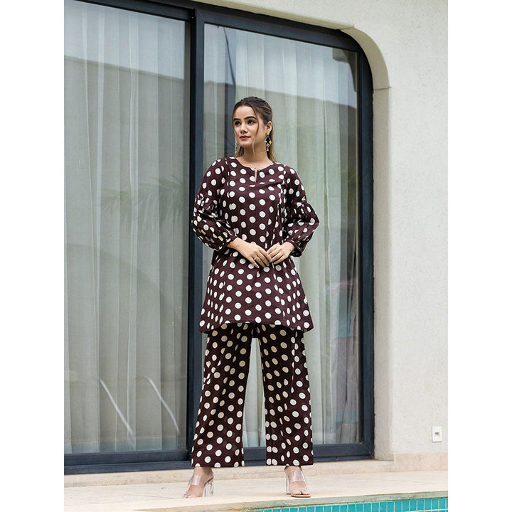 Yufta Brown Polka Dot Print Co-Ord (Set of 2)