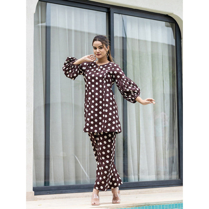 Yufta Brown Polka Dot Print Co-Ord (Set of 2)