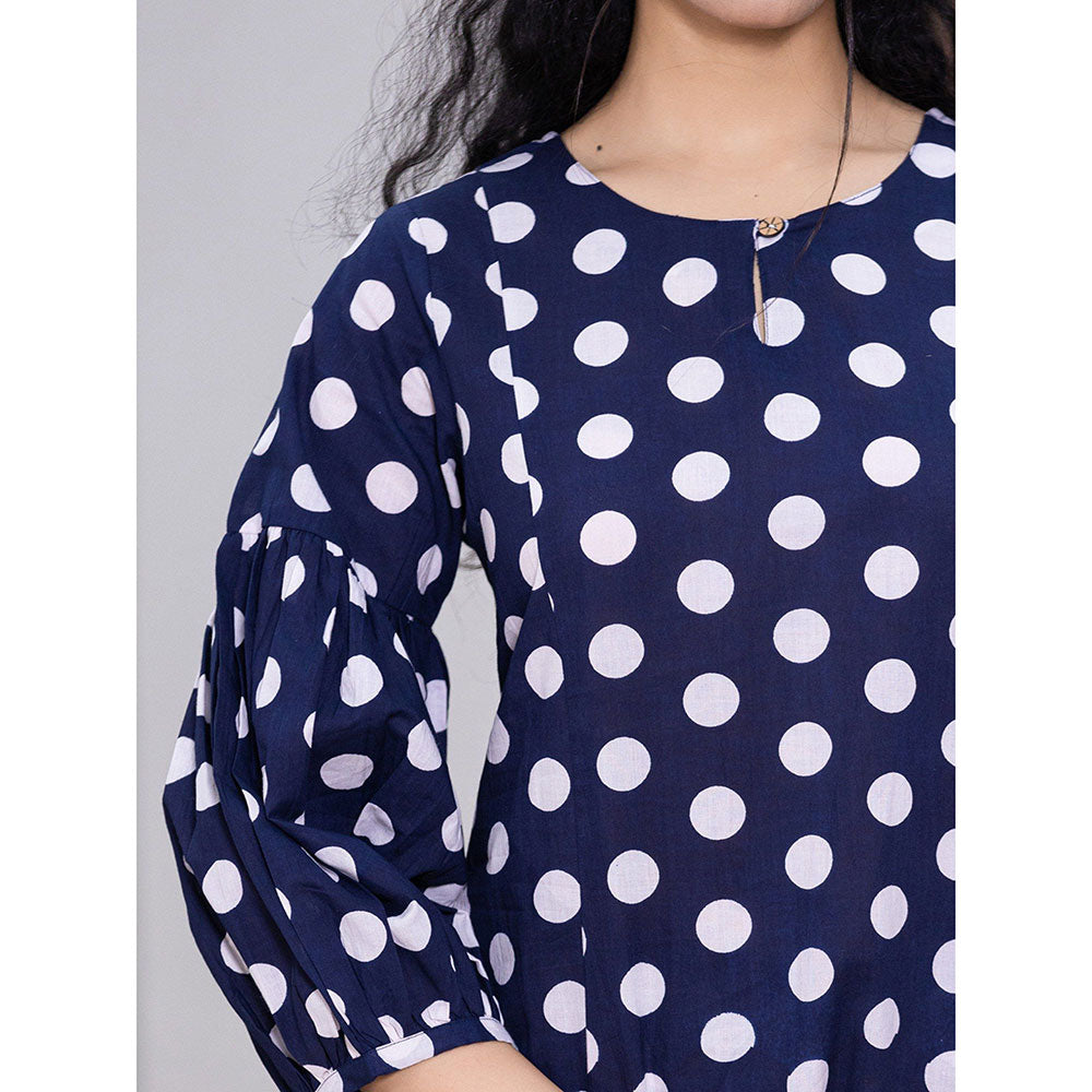 Yufta Navy Blue Polka Dot Print Co-Ord (Set of 2)