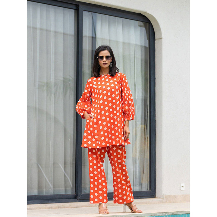 Yufta Orange Polka Dot Print Co-Ord (Set of 2)