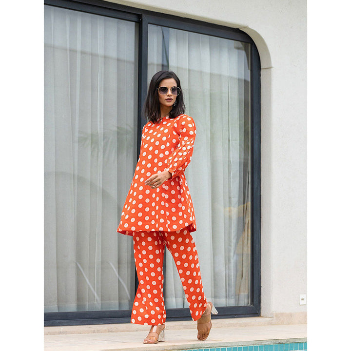 Yufta Orange Polka Dot Print Co-Ord (Set of 2)