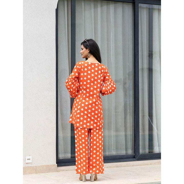 Yufta Orange Polka Dot Print Co-Ord (Set of 2)