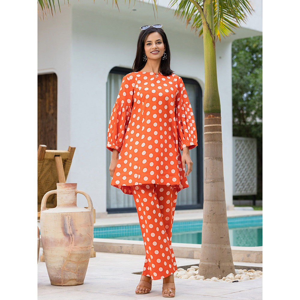 Yufta Orange Polka Dot Print Co-Ord (Set of 2)