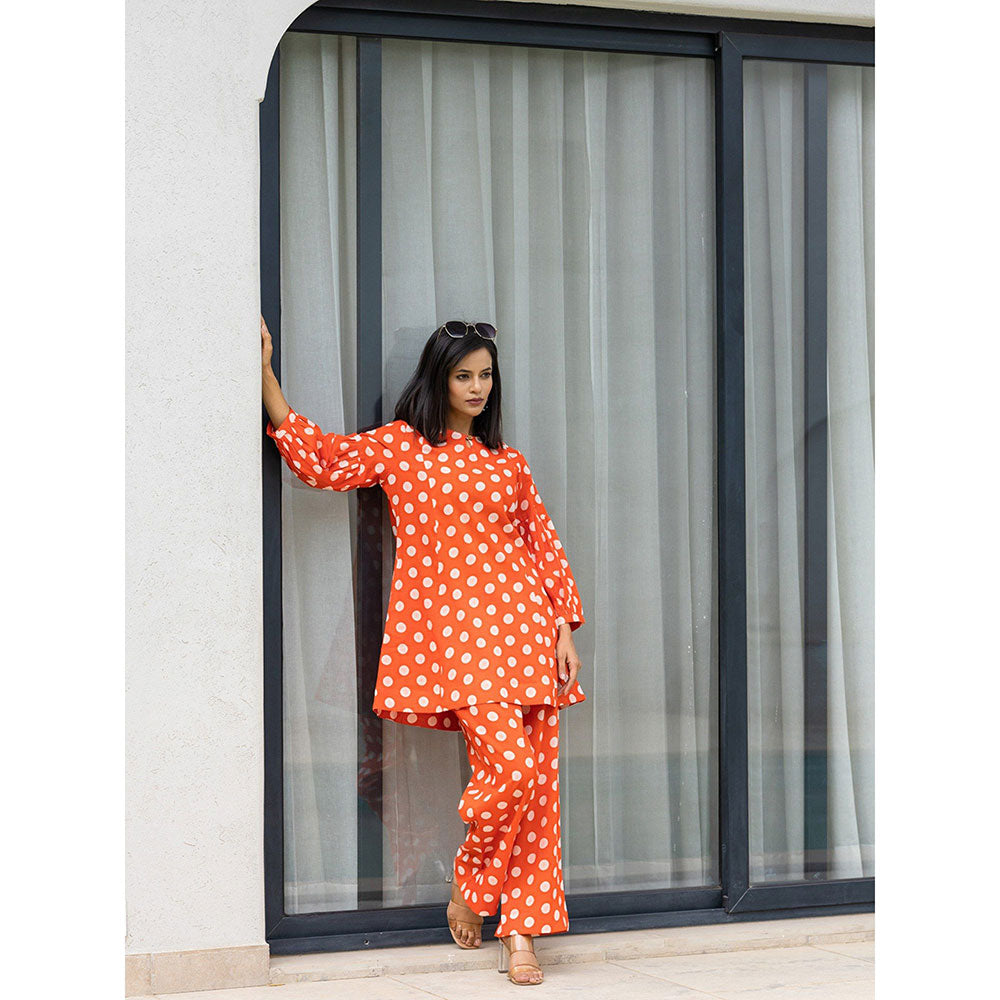 Yufta Orange Polka Dot Print Co-Ord (Set of 2)