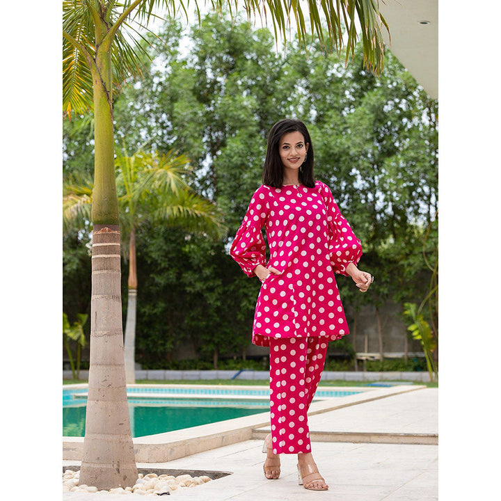 Yufta Pink Polka Dot Print Co-Ord (Set of 2)