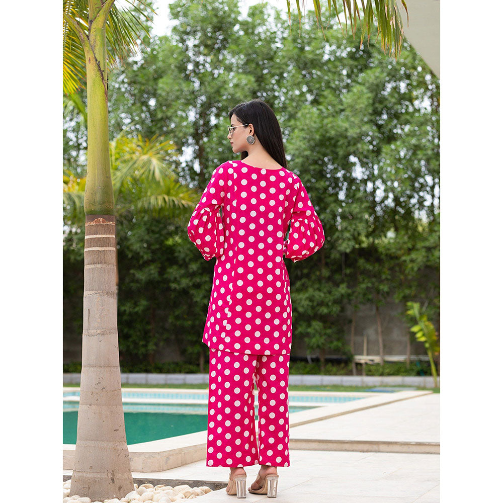 Yufta Pink Polka Dot Print Co-Ord (Set of 2)