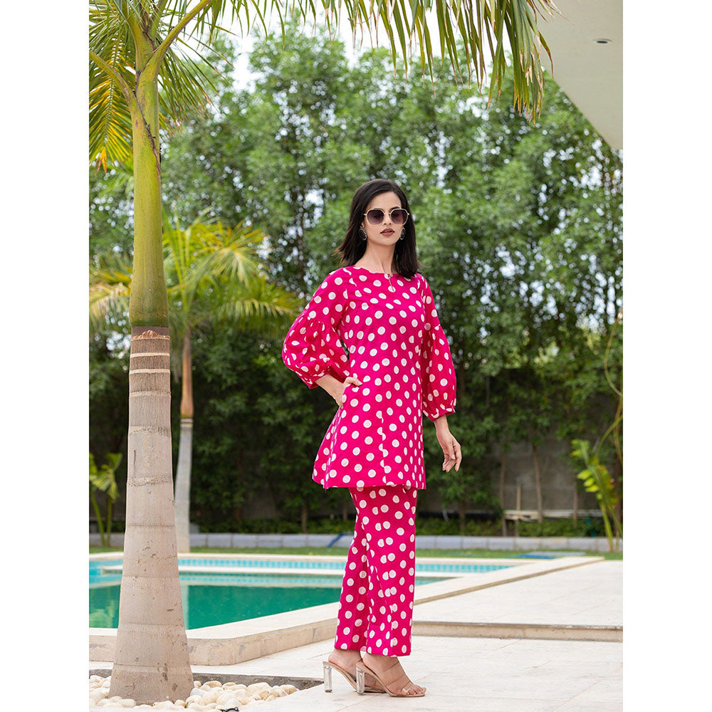 Yufta Pink Polka Dot Print Co-Ord (Set of 2)