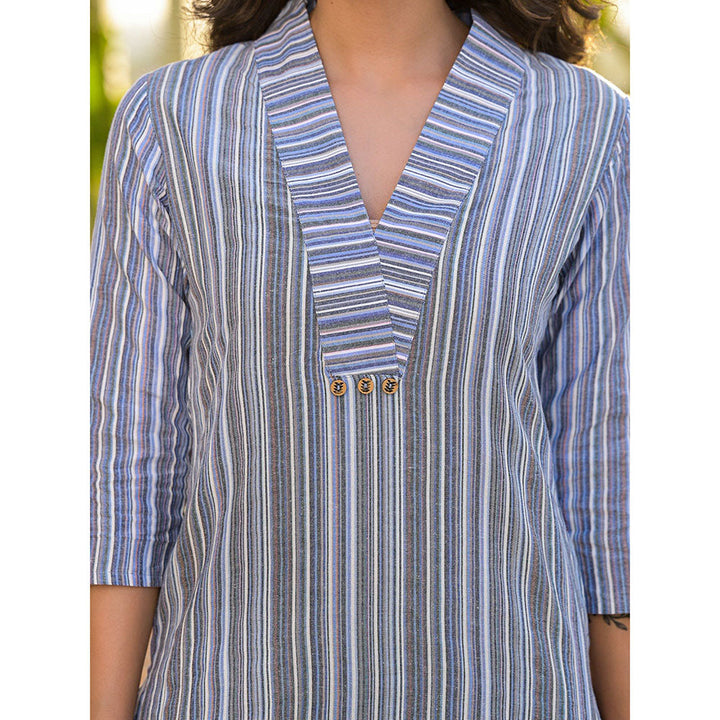 Yufta Blue Cotton Striped Print Co-Ord (Set of 2)