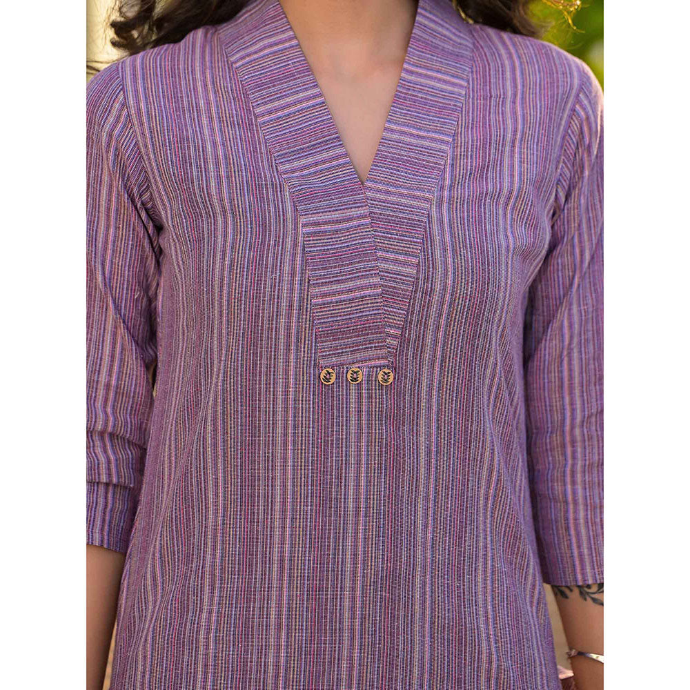 Yufta Purple Cotton Striped Print Co-Ord (Set of 2)