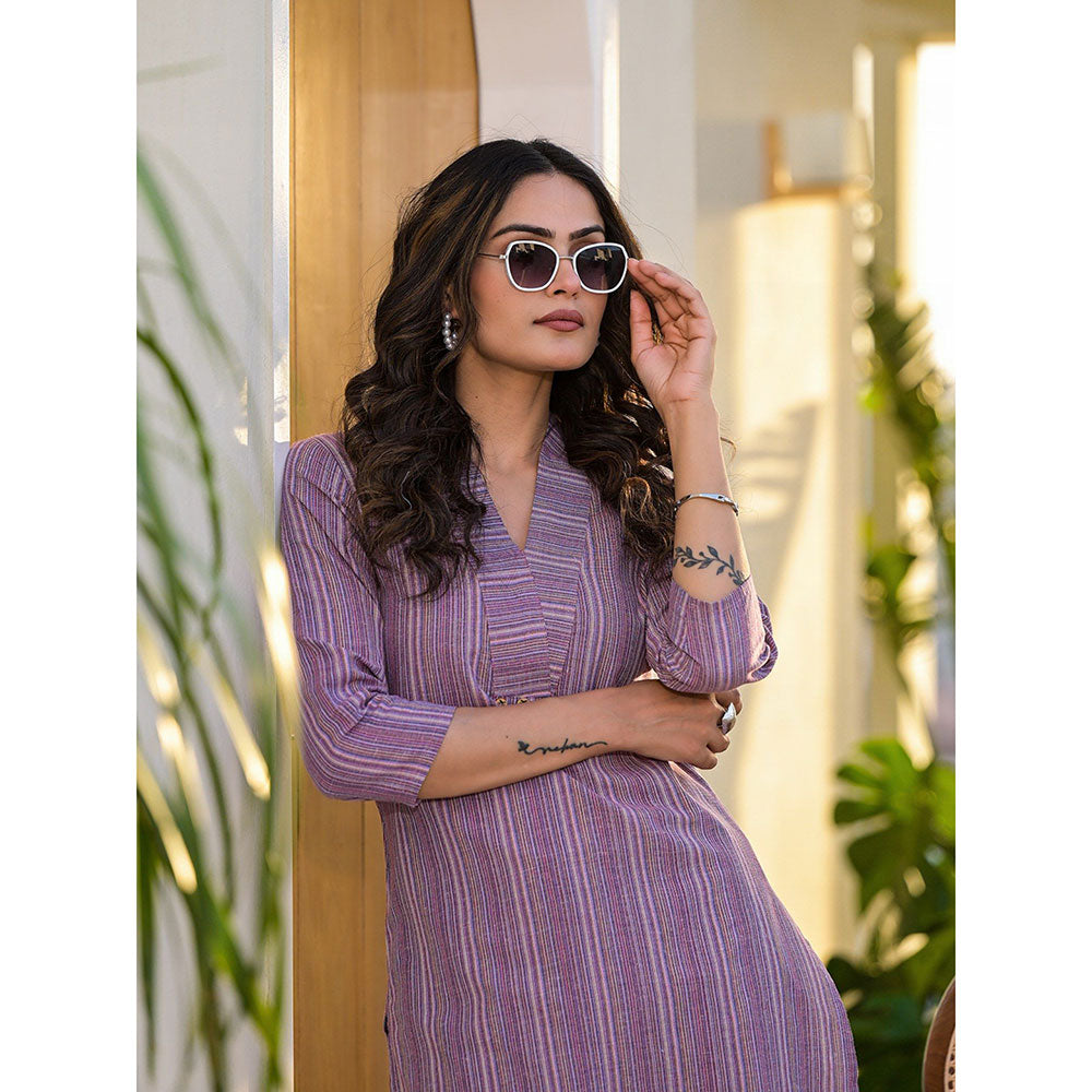 Yufta Purple Cotton Striped Print Co-Ord (Set of 2)