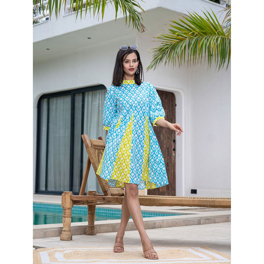 Yufta Sky Blue Pure Cotton Floral Dress