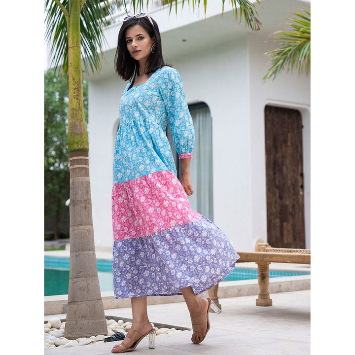 Yufta Multi-Color Cotton Floral Tiered Dress