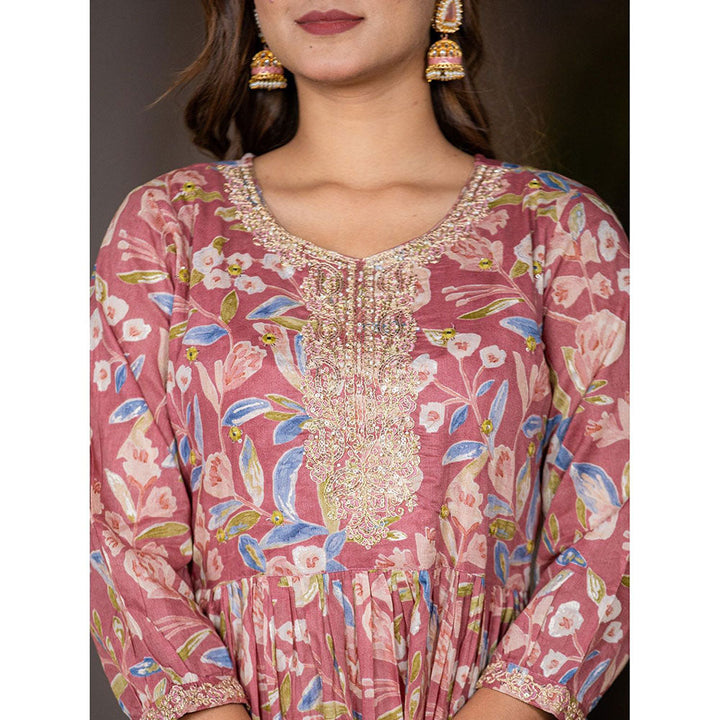 Yufta Pink Pure Cotton Sequins Work, Embroidery & Gathers Dress