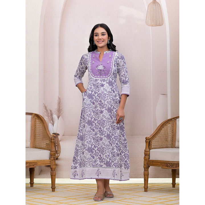 Yufta Purple Resham Embroidery Cotton A-Liine Dress