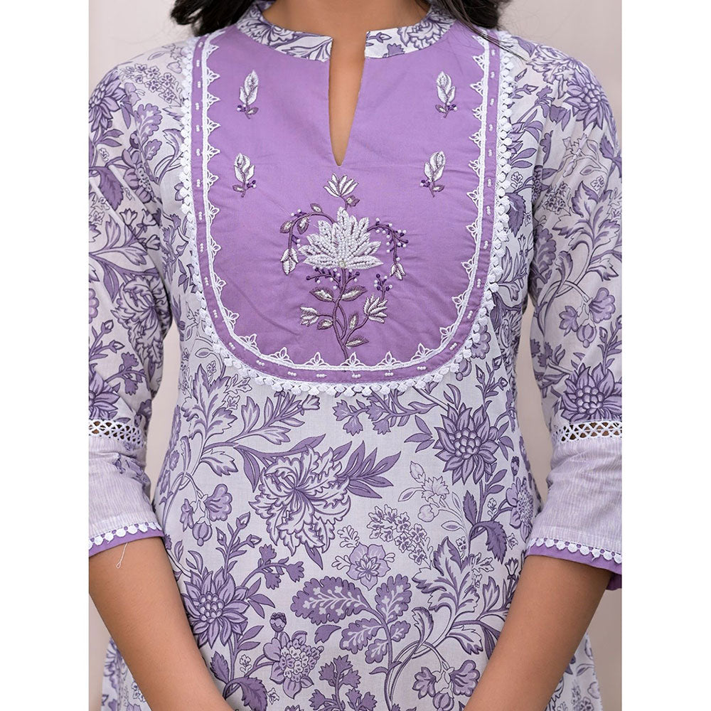 Yufta Purple Resham Embroidery Cotton A-Liine Dress