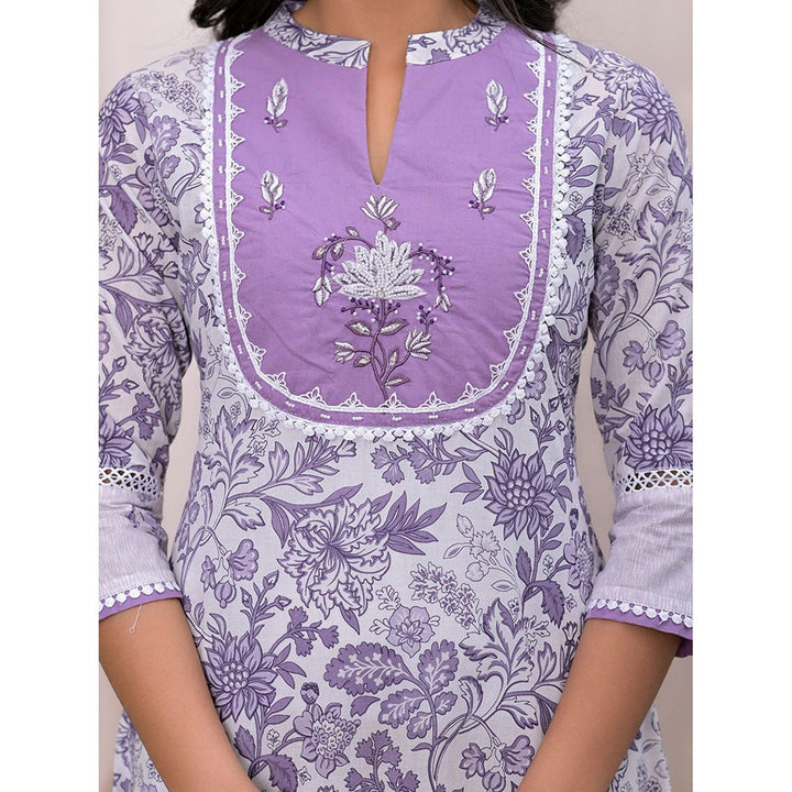 Yufta Purple Resham Embroidery Cotton A-Liine Dress