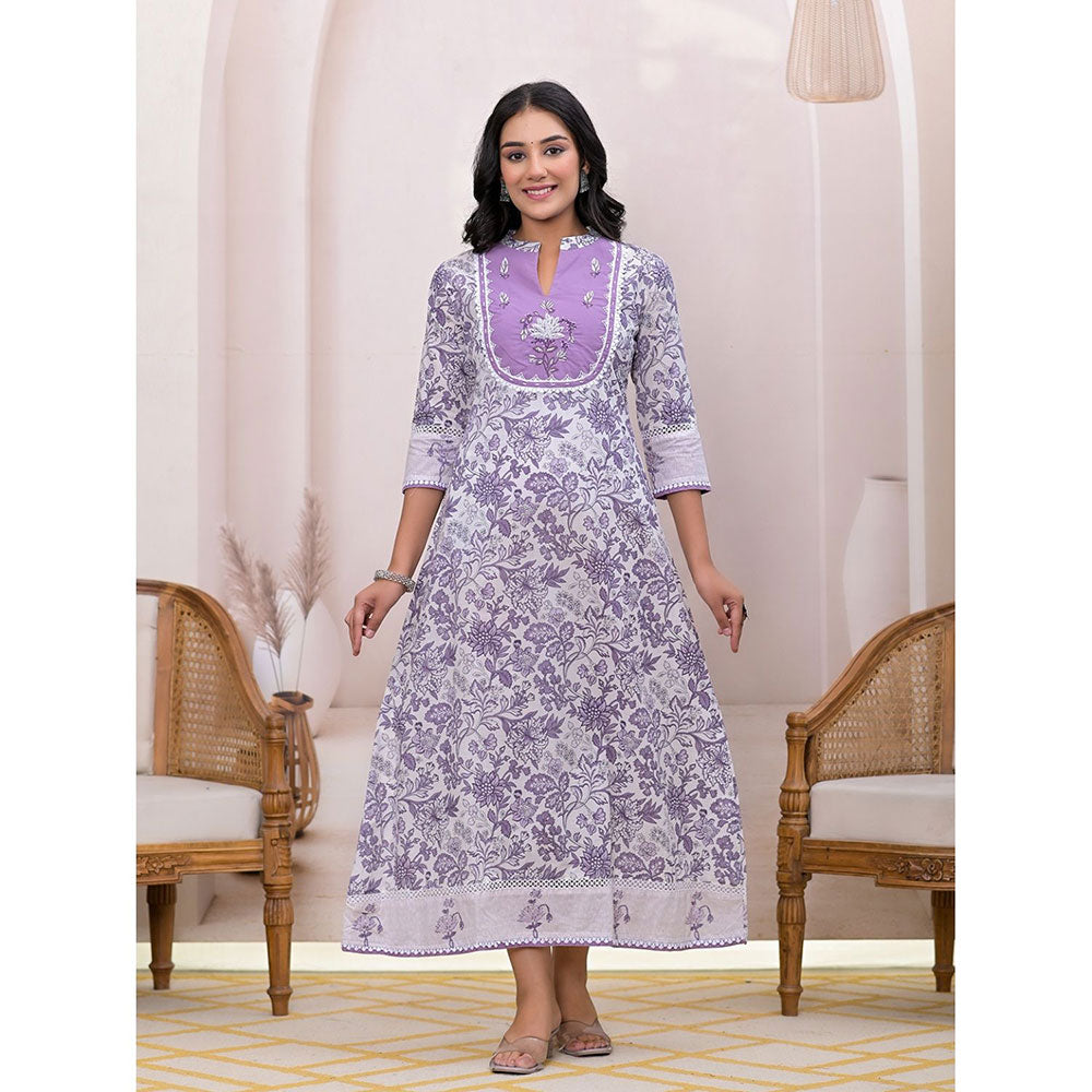 Yufta Purple Resham Embroidery Cotton A-Liine Dress