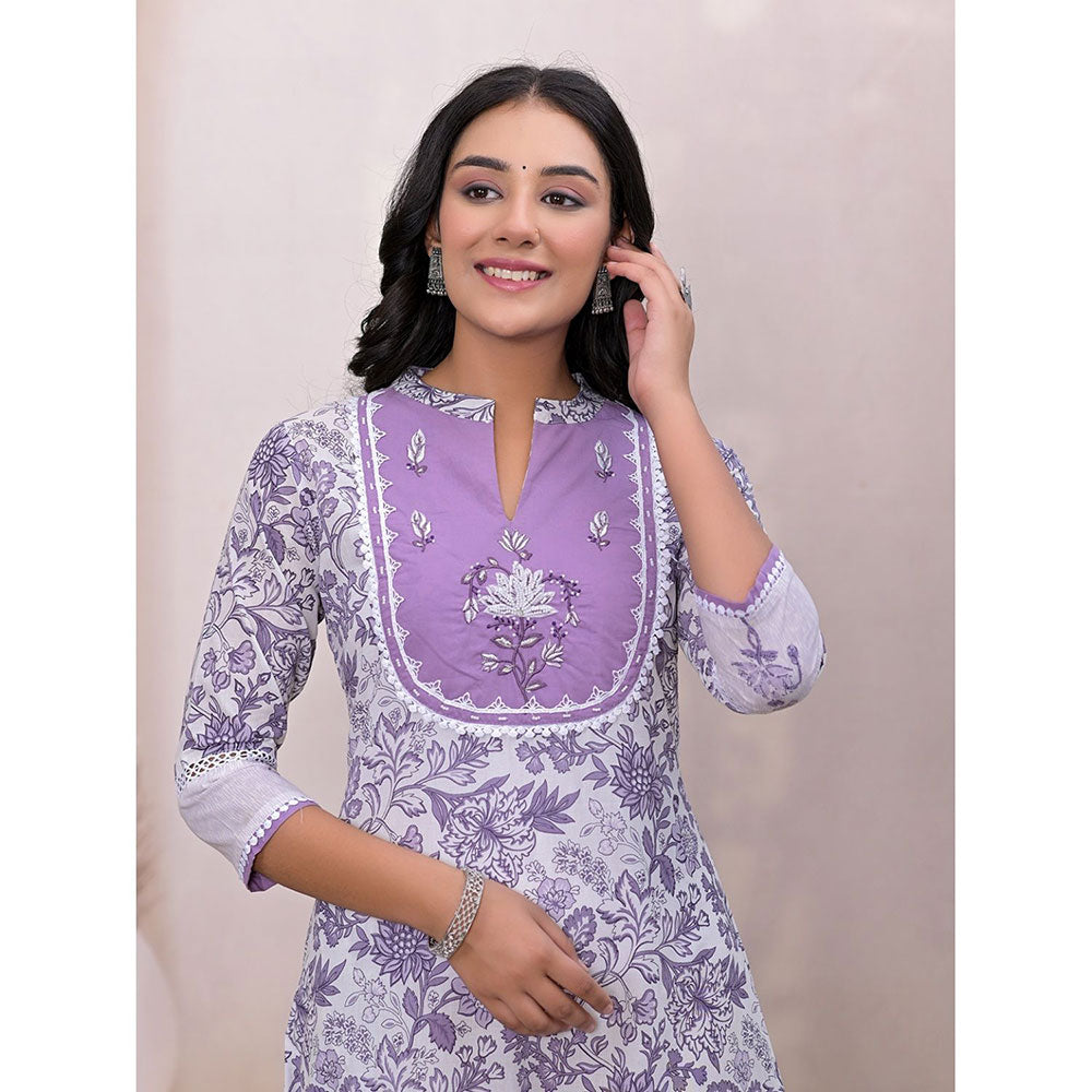 Yufta Purple Resham Embroidery Cotton A-Liine Dress