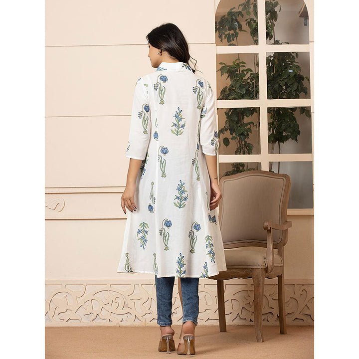 Yufta Women Blue Floral Printed Cotton A-Line Kurta