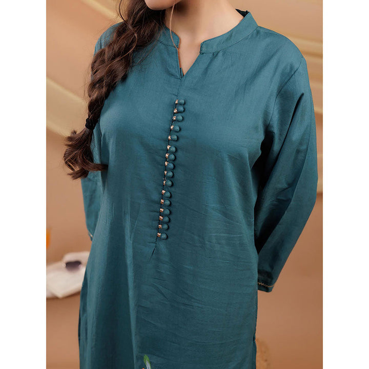 Yufta Women Teal Floral Cotton Straight Fit Kurta