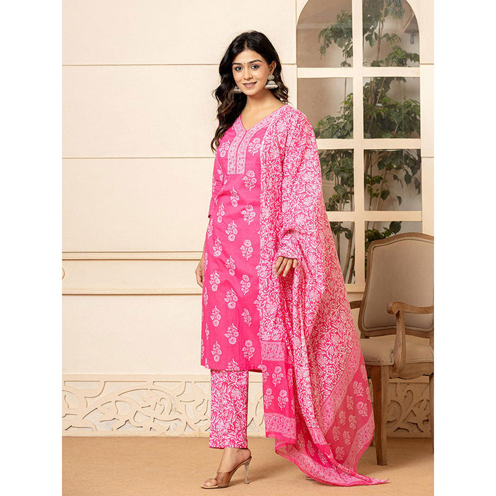 Yufta Pink Sequins Work Straight Kurta and Pants with Dupatta (Set of 3)