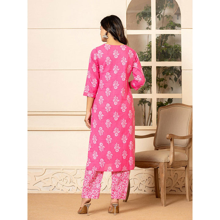 Yufta Pink Sequins Work Straight Kurta and Pants with Dupatta (Set of 3)