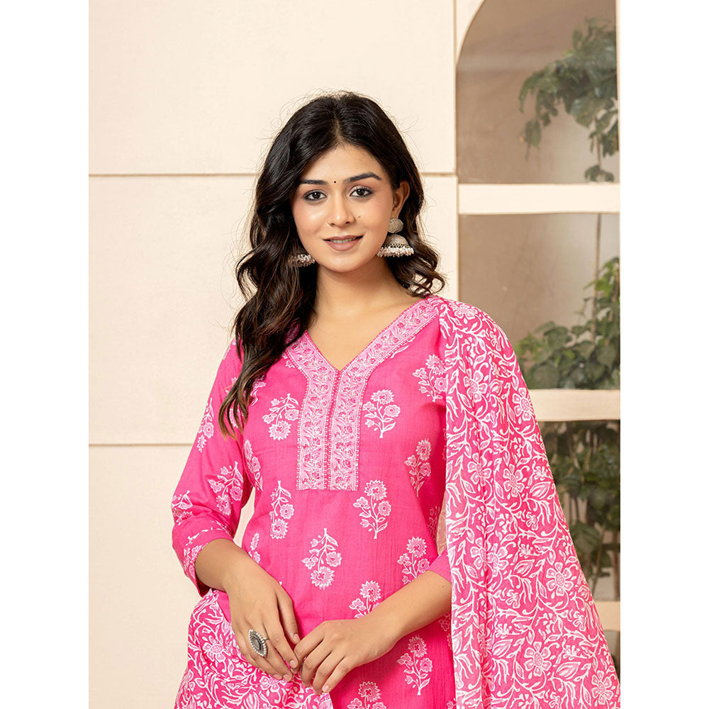 Yufta Pink Sequins Work Straight Kurta and Pants with Dupatta (Set of 3)