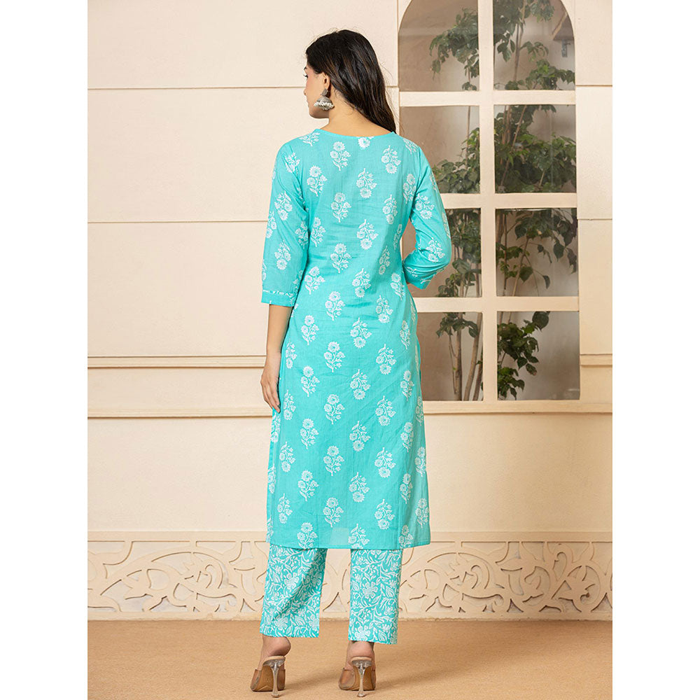 Yufta Sky Blue Sequins Work Straight Kurta and Pants with Dupatta (Set of 3)