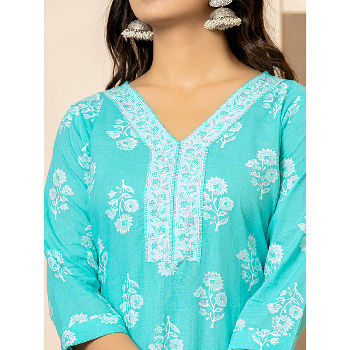 Yufta Sky Blue Sequins Work Straight Kurta and Pants with Dupatta (Set of 3)