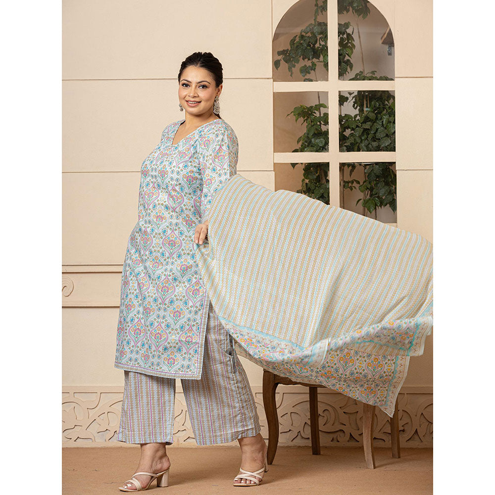 Yufta Sky Blue Straight Plus Size Kurta and Palazzo with Dupatta (Set of 3)