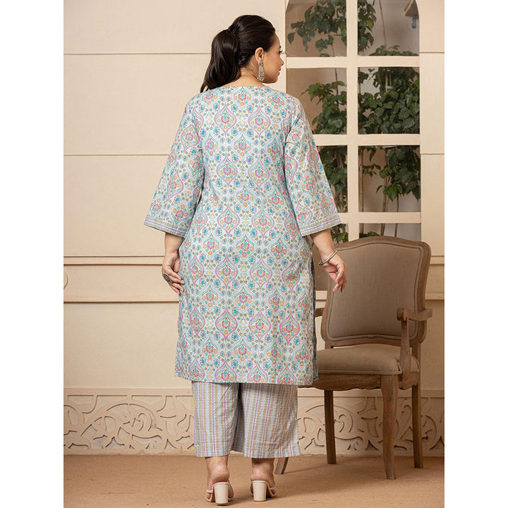 Yufta Sky Blue Straight Plus Size Kurta and Palazzo with Dupatta (Set of 3)