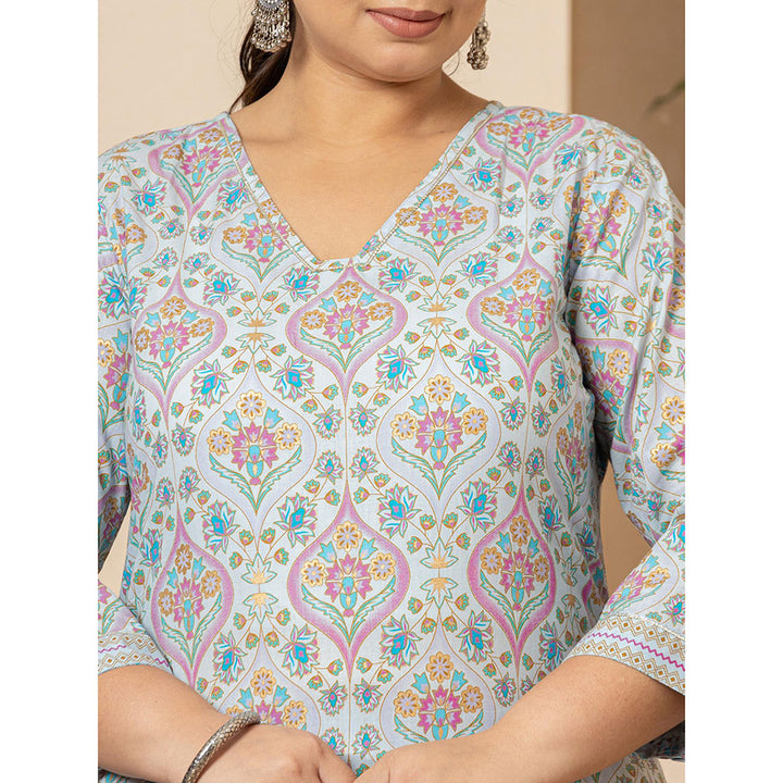 Yufta Sky Blue Straight Plus Size Kurta and Palazzo with Dupatta (Set of 3)