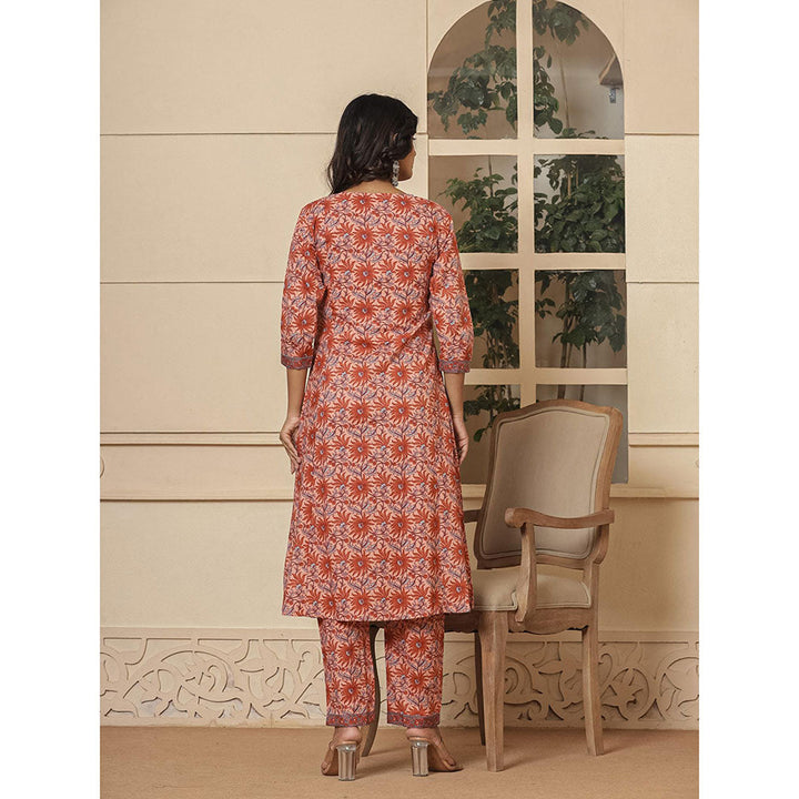 Yufta Peach Cotton Sequins Work Kurta and Pants with Dupatta (Set of 3)