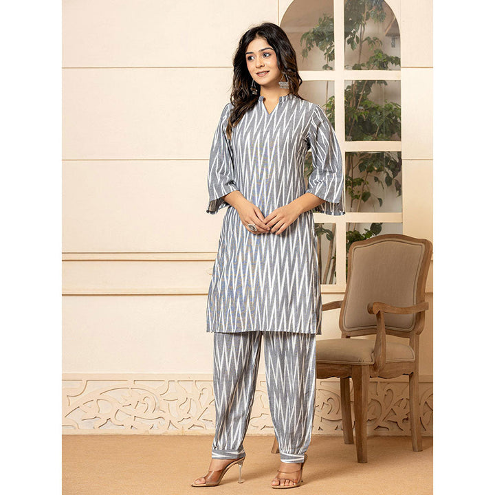 Yufta Grey Cotton Ikat Co-Ord (Set of 2)