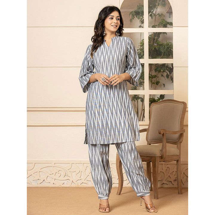 Yufta Grey Cotton Ikat Co-Ord (Set of 2)