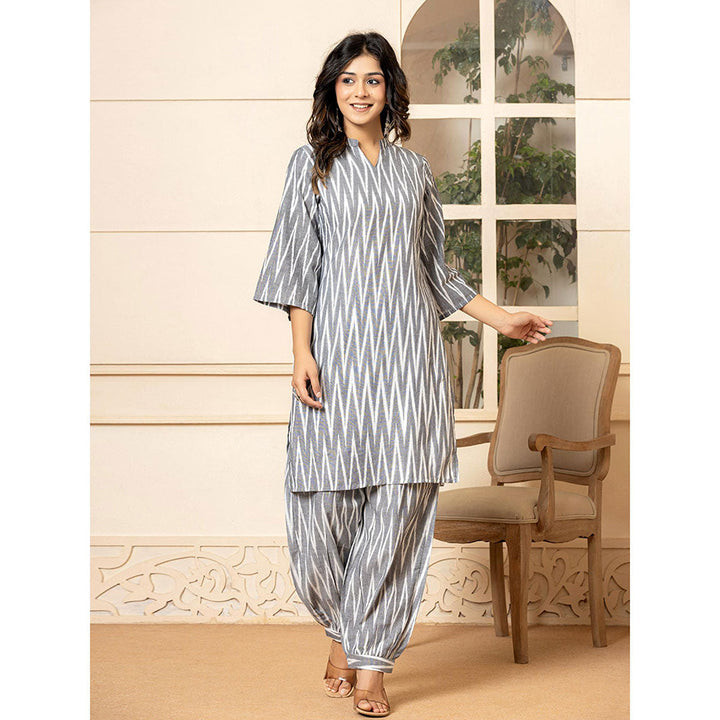 Yufta Grey Cotton Ikat Co-Ord (Set of 2)