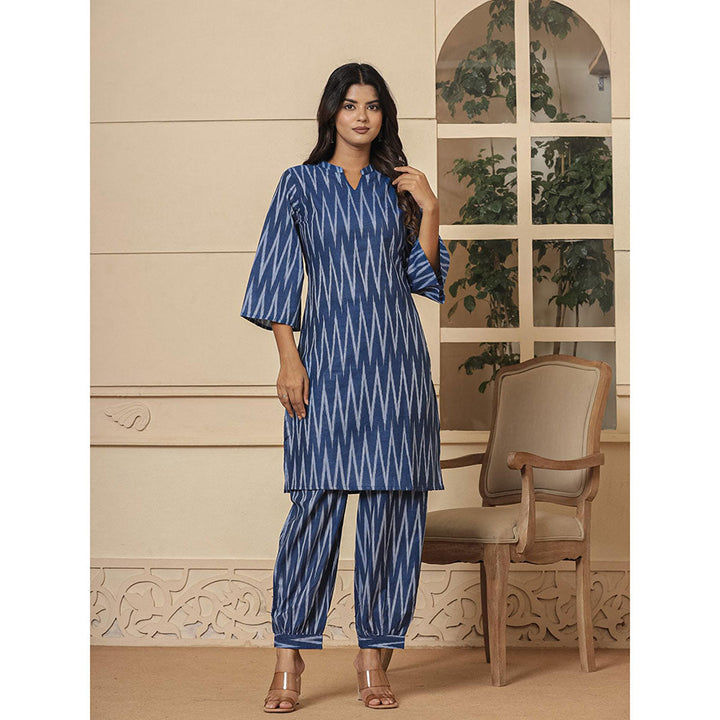 Yufta Blue Cotton Ikat Co-Ord (Set of 2)