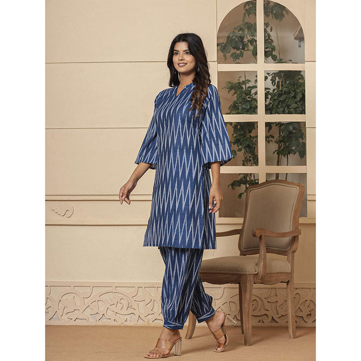 Yufta Blue Cotton Ikat Co-Ord (Set of 2)