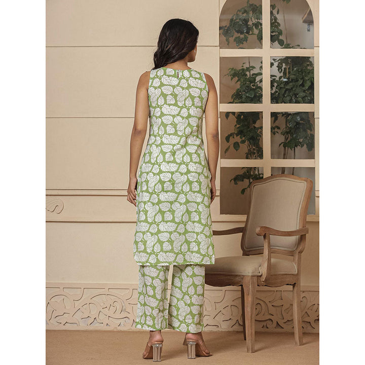 Yufta Cotton Green Summer Leaf Print Co-Ord (Set of 2)