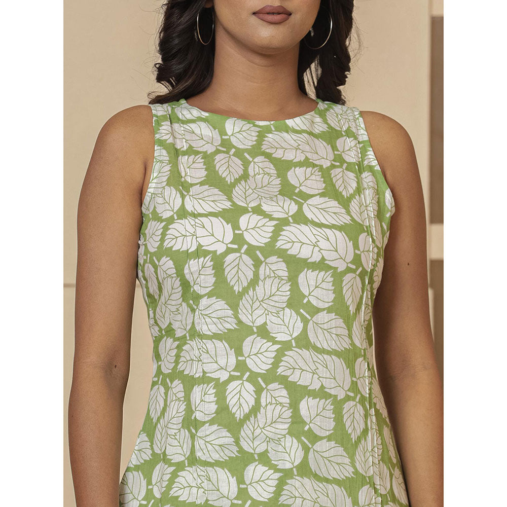 Yufta Cotton Green Summer Leaf Print Co-Ord (Set of 2)